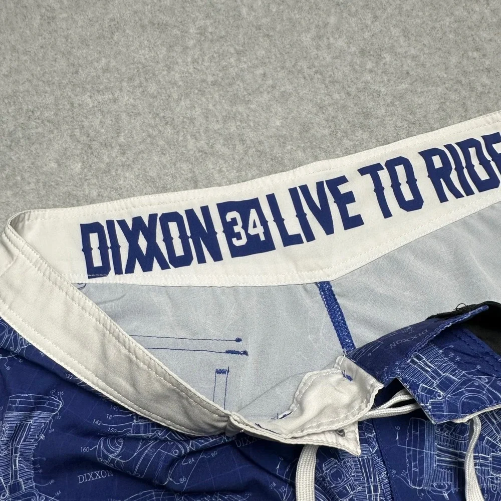 Dixxon Mens Blue Engine Blueprint Board Shorts Live To Ride Size 34